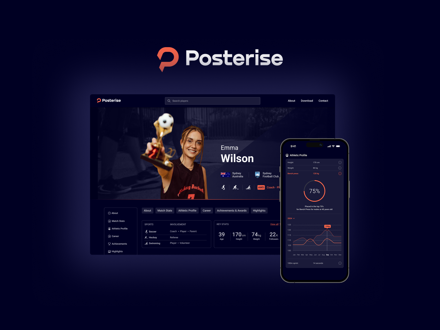 Posterise Athlete App: Sports Social Media & Player Profiles